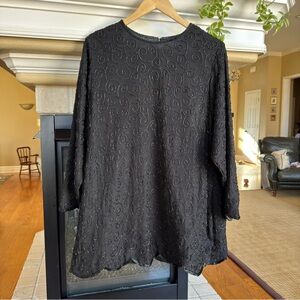 Valerie Stevens Black 100% Silk Beaded Swirl Tunic Formal Size 2W